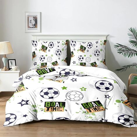 Housses de Couette Football Enfant 220x240cm Parure de Lit Sport Football Motif pour- Housses en Microfibre lavables en machineavec Fermeture Éclair et 2 Taies d'oreiller 65x65cm (F13x220) - 220x240 (1/5)