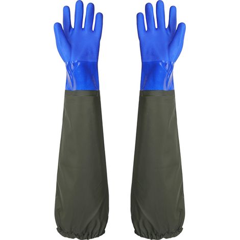Guanti per la pesca di pesci acquatici, guanti per lavare i piatti e lavare l'auto, impermeabili, antiscivolo e resistenti all'usura, guanti per la pulizia dello stagno, polsini elastici (1/5)