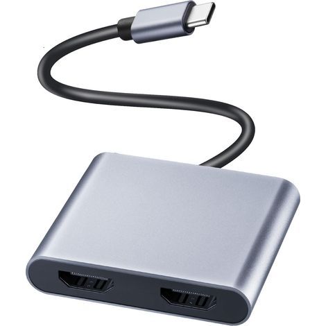 Adaptateur USB-C vers double HDMI 4K @ 60 Hz, adaptateur de type C vers HDMI pour 2 moniteurs, extension avec moniteur unique 4K @ 60 Hz et double écran 4K @ 30 Hz, compatible avec Thunderbolt 3/4 (1/5)