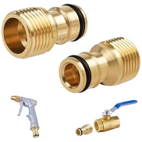 2PCS Raccord Rapide de Robinet Fileté en Laiton 1/2", Adaptateur Tuyau Arrosage Cuisine, Arrosage, Connecteur Pistolet à Eau Accessoires 1/2 - (1/5)