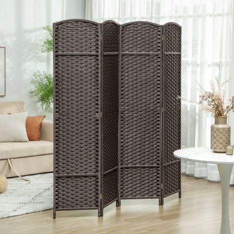 Paravent pliable en 4 parties, cloison de séparation pour salon, chambre ou bureau, marron (1/4)