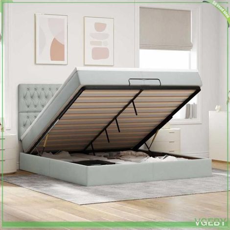 Cadre de lit ottoman avec matelas - 3314414 - Velours gris clair - 200x200 cm - Rangement hydraulique (1/5)
