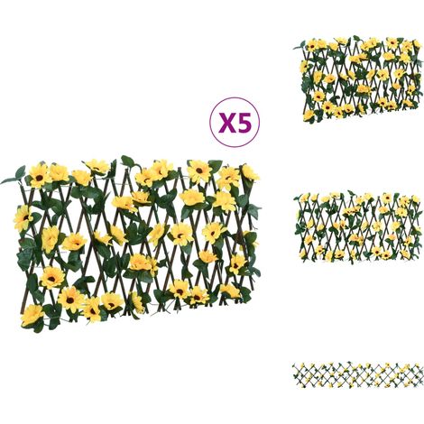Treillis de lierre artificiel extensible 5 pcs jaune 180x20 cm - Clôture Artificielle - Trellis De Lierre - Écran De Lierre - Intimité Jardin - Décoration Murale (1/5)