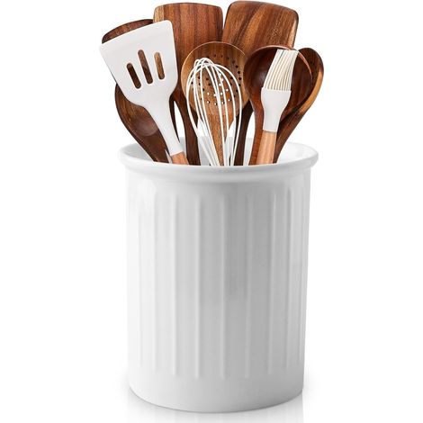 Porte-ustensiles de cuisine en céramique : 13,4 x 9,8 cm Porte-ustensiles de cuisine en porcelaine Surface émaillée brillante, récipient pour ustensiles de cuisine pour organiser les tiroirs et (1/5)