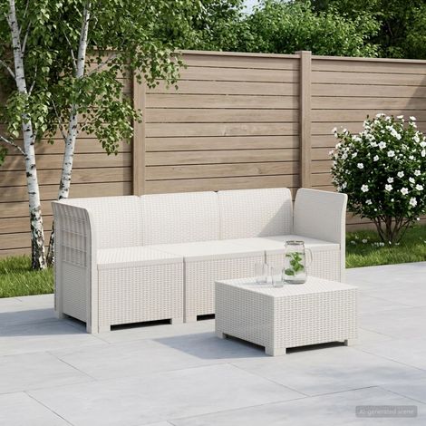 vidaXL Canapé de jardin 3 places style rotin PP Blanc (1/5)
