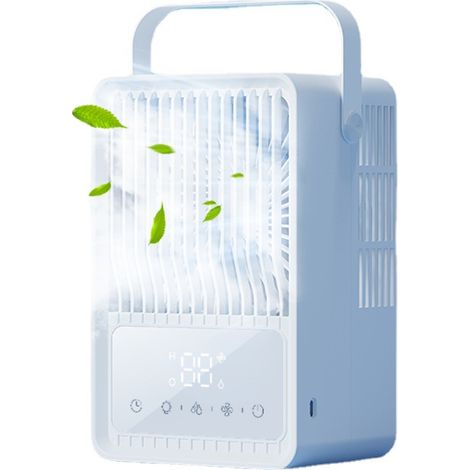 Refroidisseur d'air par évaporation 600 ml, écran tactile, 3 vitesses, minuterie 8 h et LED 7 couleurs (1/5)
