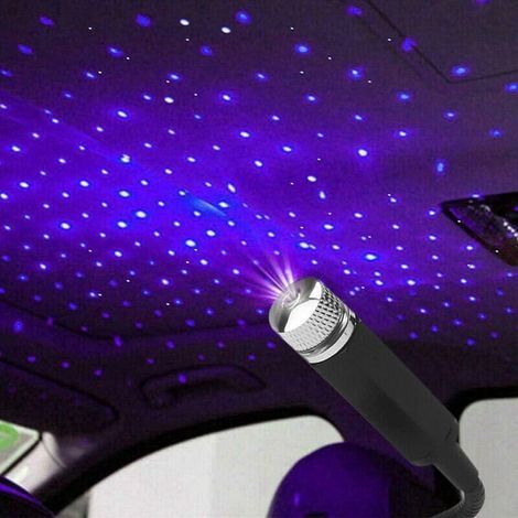 Lámpara proyector LED (luz azul), con interfaz USB, para techo de coche, patrón de iluminación de cielo estrellado púrpura, luz nocturna ajustable, múltiples efectos de luz. (1/5)