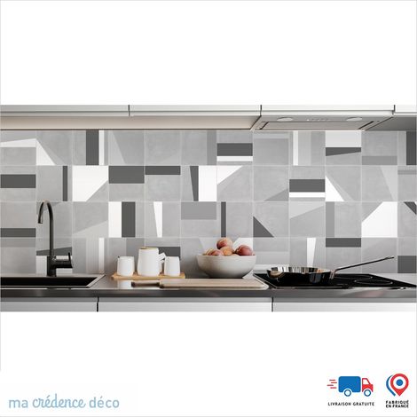 Crédence : Carreaux ciment géométrie et couleurs - Couleur gris - Alu composite - 120 - 60 (1/3)