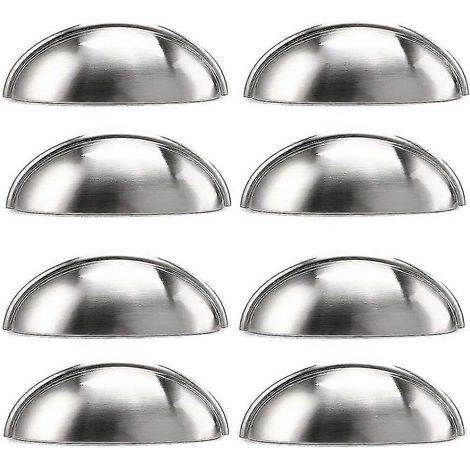 Ensemble de 8 poignées de tiroir en forme de coquillage, finition nickel satiné, vis invisibles, pour décorer tiroirs, commodes, armoires et placards. (1/5)