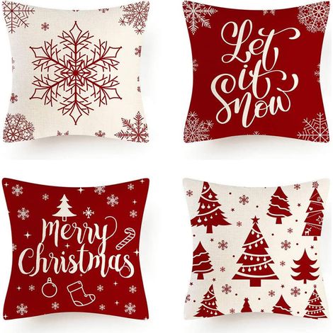 Funda De Almohada Navidad - Algodón Y Lino - Estampado Navideño - Para Sofá O Dormitorio - 4 Unidades (1/5)