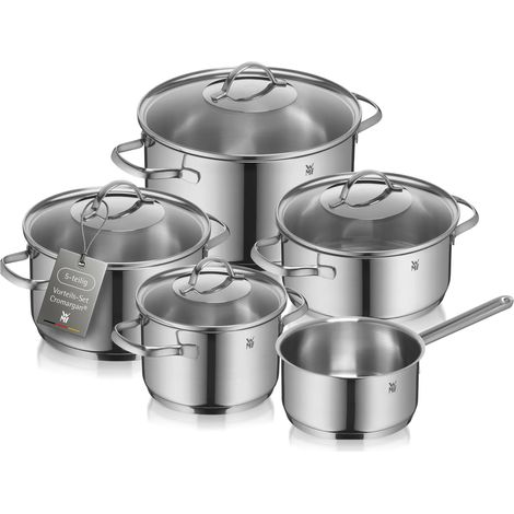Batterie de Cuisine 5 pièces pour induction et tous types de feux, casseroles en acier inoxydable avec couvercle en verre, large bec verseur, lavable au lave-vaisselle (1/5)