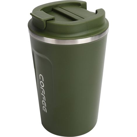 380 ml doppelwandige, isolierte Edelstahl-Wasserflasche, auslaufsicherer tragbarer Kaffeebecher fürs Auto, grüner Thermosbecher. (1/5)