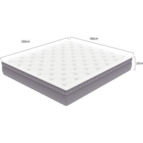 Matelas 180 x 200 3 hauteur 25cm avec mousse de confort, matelas à ressorts ensachés 7 zones ergonomique