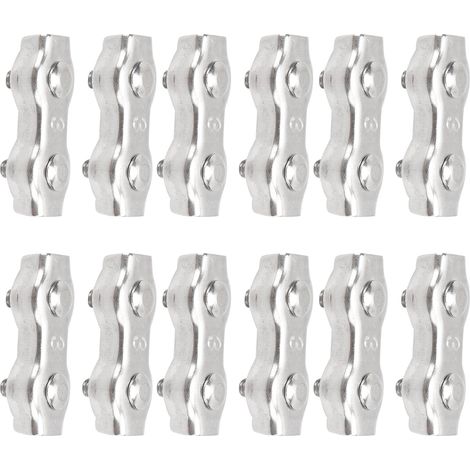 M3 Lot de 12 serre-câbles en acier inoxydable à double prise, fixation de câbles métalliques (1/5)