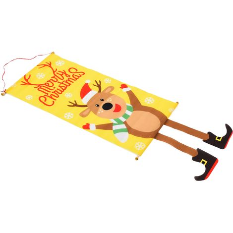 Bannière de Noël décorative à motif d'élan de dessin animé, ornement à suspendre avec corde rouge pour portes et porches (1/5)