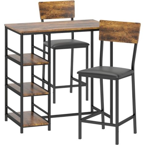 Stylish Three-Piece Compact Bar Table Set in Brown and Black for Small Spaces