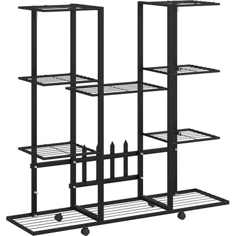 Jardinière à roulettes design moderne 94 x 24 x 91 cm espace spacieux extérieur en fer noir (1/5)