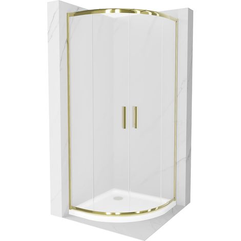 Mexen Rio cabina de ducha semicircular 80 x 80 cm, escarcha, dorado + plato de ducha Flat, blanco - 863-080-080-50-30-4110G