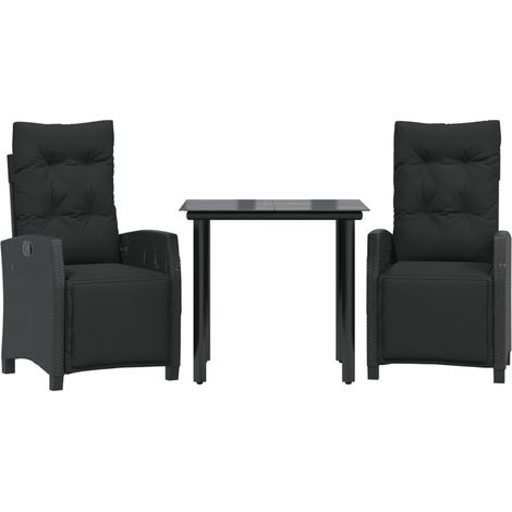 Maison Exclusive - 3-tlg. Garten-Essgruppe mit Kissen Schwarz Pol