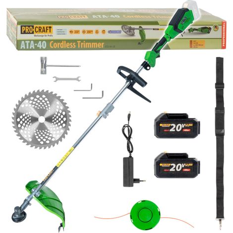 Procraft ATA-40 Akku Freischneider 20 V 420 mm Brushless + 2x Akku 4,0 Ah + Ladegerät