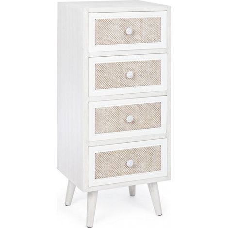 Cassettiera Legno Bianco Stile Boho da Interno - MONIQUE (1/5)