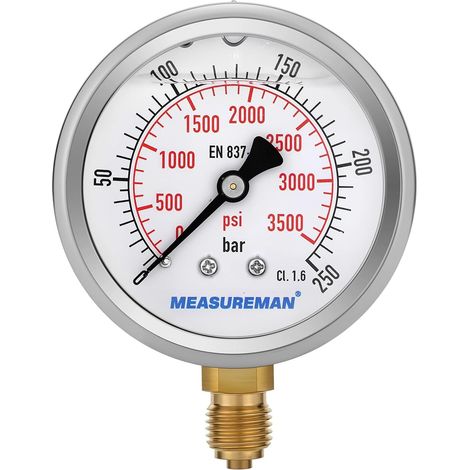 Manomètre, Manomètre Glycérine 2,5 pouces, 0-250 bar, boîtier en acier inoxydable 304, raccord inférieur 1/4" BSP (1/5)