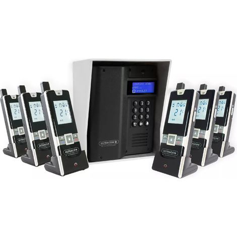 Interphone 600 mètres autonome sans-fil collectif / multipropriétés - UltraCOM3 NOIR + visière argentée + 6 combinés (1/5)