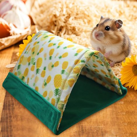 Tente pour rongeurs à imprimé ananas – Cachette douce et chaude pour hamsters, gerbilles et petits rongeurs avec doublure en polaire (1/5)