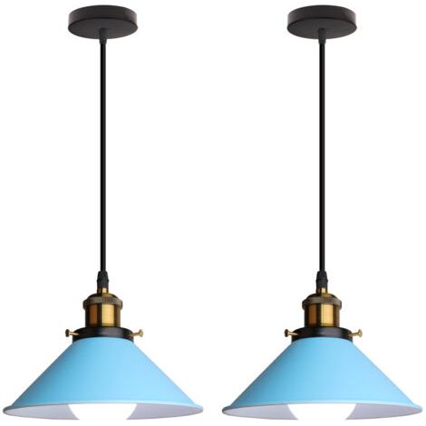 royaluxe- (2PCS) Lampe À Suspension Rétro Lustre Vintage Bleu Ø22CM Plafonnier Industriel Lampes Suspendues Modernes Pour Restaurant Loft Cuisine Café E27 (1/5)