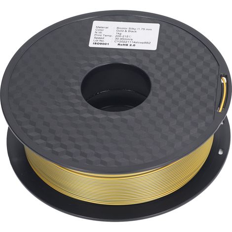 Filament PLA soyeux 1,75 mm, bicolore (or et noir), anti-obstruction, bobine brillante, consommable pour imprimante 3D. (1/5)