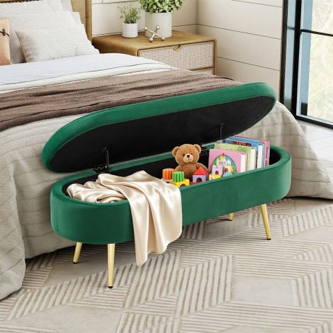 Banquette de rangement multifonctionnelle en velours doux, avec cadre en bois massif et pieds métalliques, volume de stockage 20 L, dimensions 110 x 40 x 42 cm, idéale pour chambre, salon ou entrée – 
