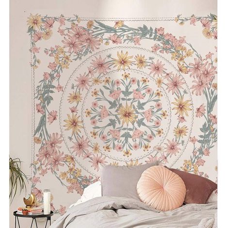 Tapiz con medallón floral mandala，tapiz bohemio con diseño floral，sala de estar o decoración de residencia estudiantil，149,5 x 203 cm (RosyBrown) (1/5)