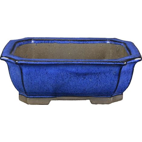 Vaso per bonsai rettangolare in gres smaltato blu 27x20x9 cm - 2829a