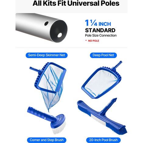Kit de nettoyage de piscine, 2 têtes de brosse amovibles 510 mm/140 mm et 2 épuisettes de piscine maille fine, ensemble d'outils de… (1/5)