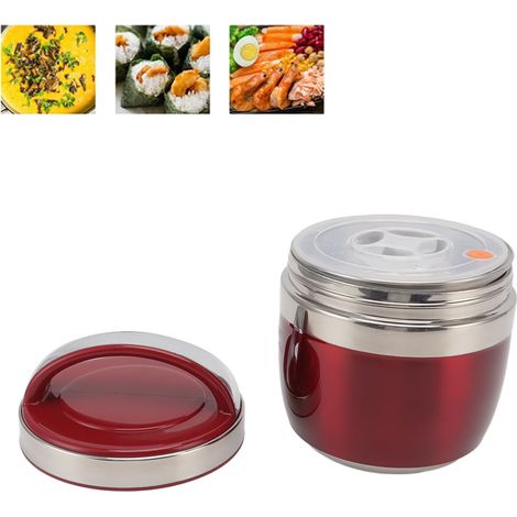 Isolierte Lunchbox mit großem Fassungsvermögen aus Edelstahl 304 für Schüler, Erwachsene und Büroangestellte vakuumisolierter Behälter rot. (1/5)