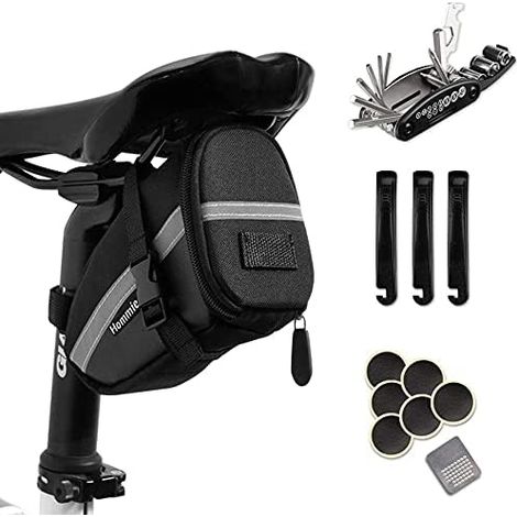 Kaelt - Kit d'outils de vélo, kit de réparation vélo de route ，kit de réparation de vélo 16 en 1 avec bandes réfléchissantes, noir (1/4)