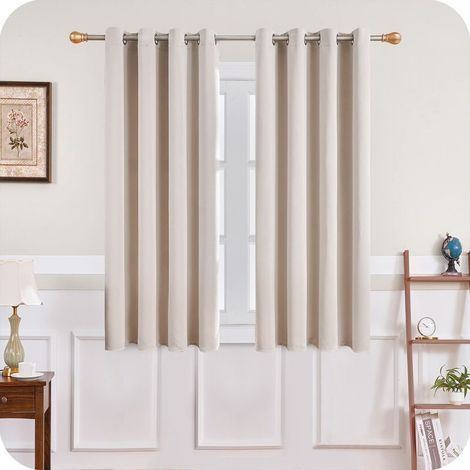 Tigrezy – Lot de 2 rideaux occultants thermiques 140x160 cm – Isolation phonique et thermique – 8 œillets métalliques – Pour petites fenêtres beige (1/5)