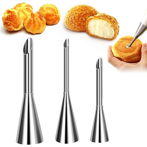 Boquilla para manga pastelera, boquilla larga de acero inoxidable para hojaldre de mantequilla, herramienta decorativa para decorar pasteles pequeños y glaseados (3 piezas)
