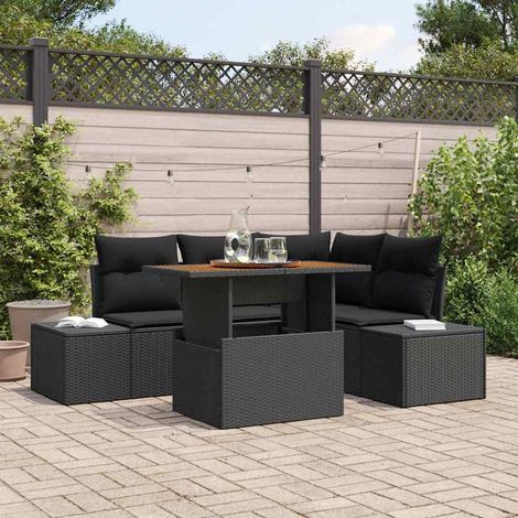 Conjunto de sofá de jardín 5 pcs Negro Poliratán (1/5)