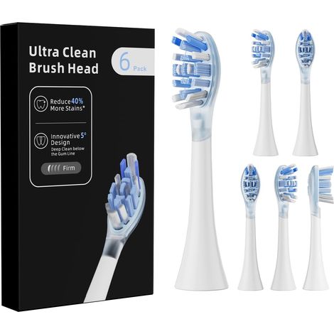Têtes de brosse, Brossette de recharge Compatibles avec HX5300, DiamondClean, ExpertClean, ProtectiveClean, Lot de 6, Blanc (1/5)
