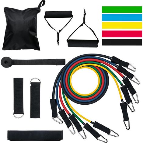 (16-teiliges) Widerstandsband-Set mit Griffen, dehnbare Fitnessbänder für das Heim-Fitnessstudio, Trainingsgerät mit 2 rutschfesten Griffen, 1 Türanker, 2 verstellbaren Knöchelmanschetten und Tragetas (1/5)