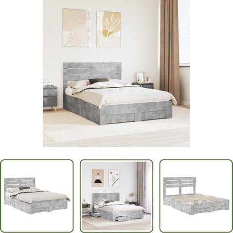 vidaXL Rangement de chambre - Cadre de lit avec tiroir avec tête de lit Bois d'ingénierie (1/5)