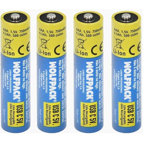 WOLFPACK LINEA PROFESIONAL pila litio recargable aaa 1,5v usb-c (4 unidades) (1/5)