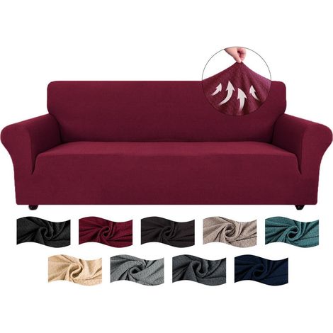 Elastischer Sofabezug 4 Sitzer Jacquard mit Armlehnen, rutschfest, burgunderrot (1/5)