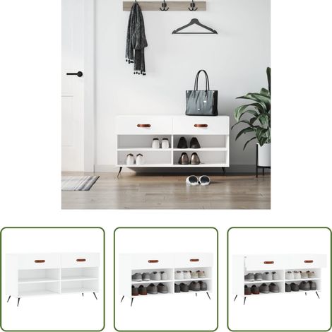 vidaXL Bois d'ingénierie - Banc à chaussures blanc 102x35x55 cm bois d'ingénierie (1/5)