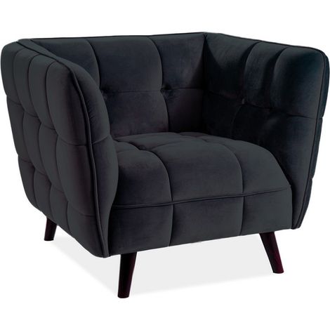Fauteuil capitonné carré velours noir Compi (1/5)