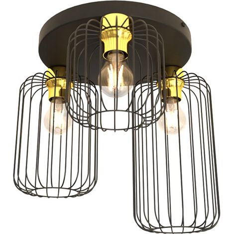 Plafonnier loft rond grille noir/or BARN 3xE27 Emibig (1/4)