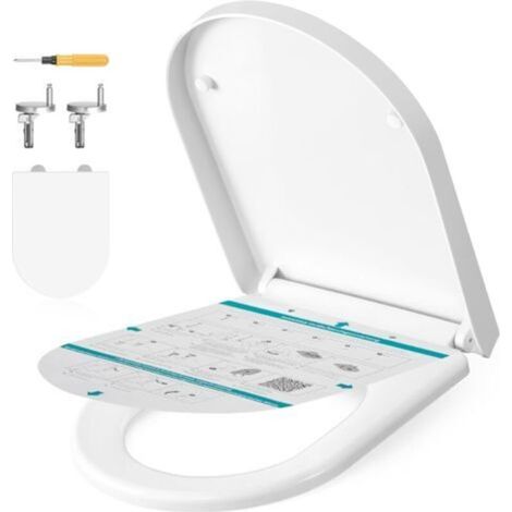 Elongated D-shaped toilet seat, with fall brake, handle, clip-on, universal toilet seat, easy installation, PP plastic seat, capacity 300 kg, white BTL003WZ01 (1/5)