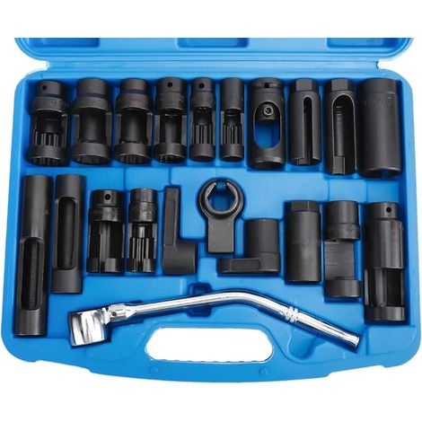 Douille Sonde Lambda, 22mm Clé Sonde Lambda, Clé à Douille Demonte Sondes à Oxygène, 1/2" et 3/8" Jeu Cle Outils Sondes NOx pour Voiture (1/5)