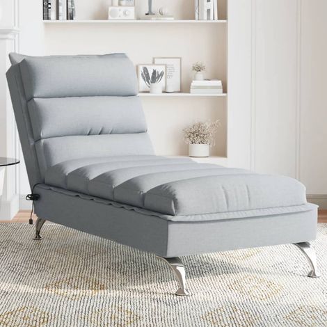 Chaise longue Bain de soleil Transat de relaxation de massage avec coussins gris clair tissu CFW78604 (1/5)